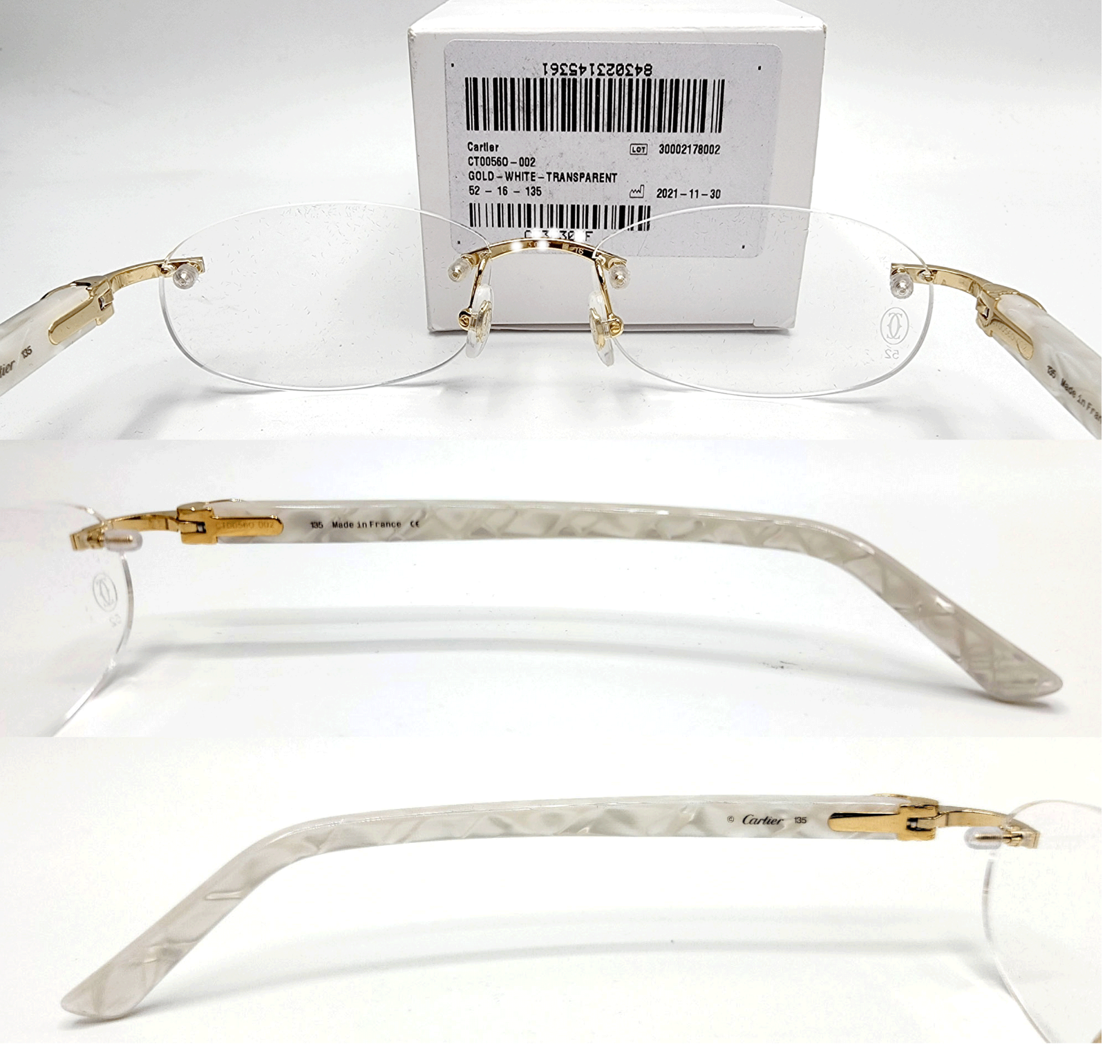 NEW! Cartier Pearl White Syracuse CT0056O Glasses