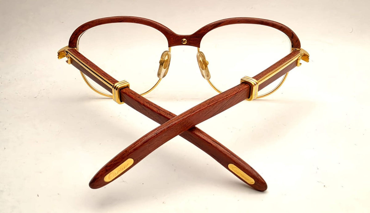 Vintage Cartier Gold Frame Malmaison Wood Glasses