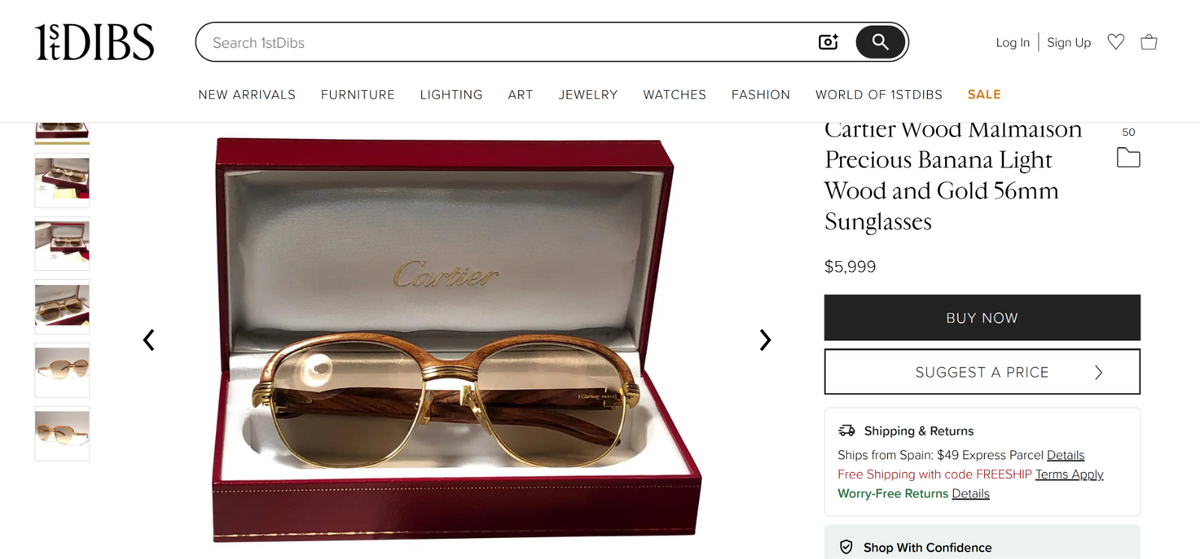Vintage Cartier Gold Frame Malmaison Wood Glasses