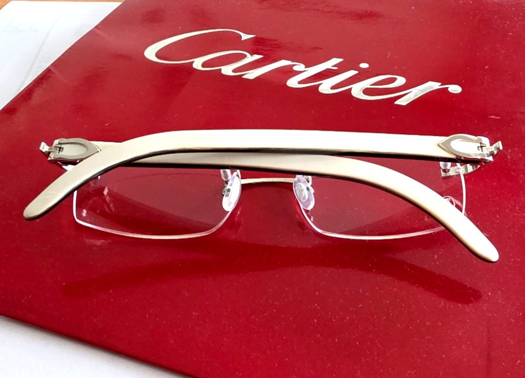 New Authentic Cartier Buffalo Horn Silver White Eyeglasses