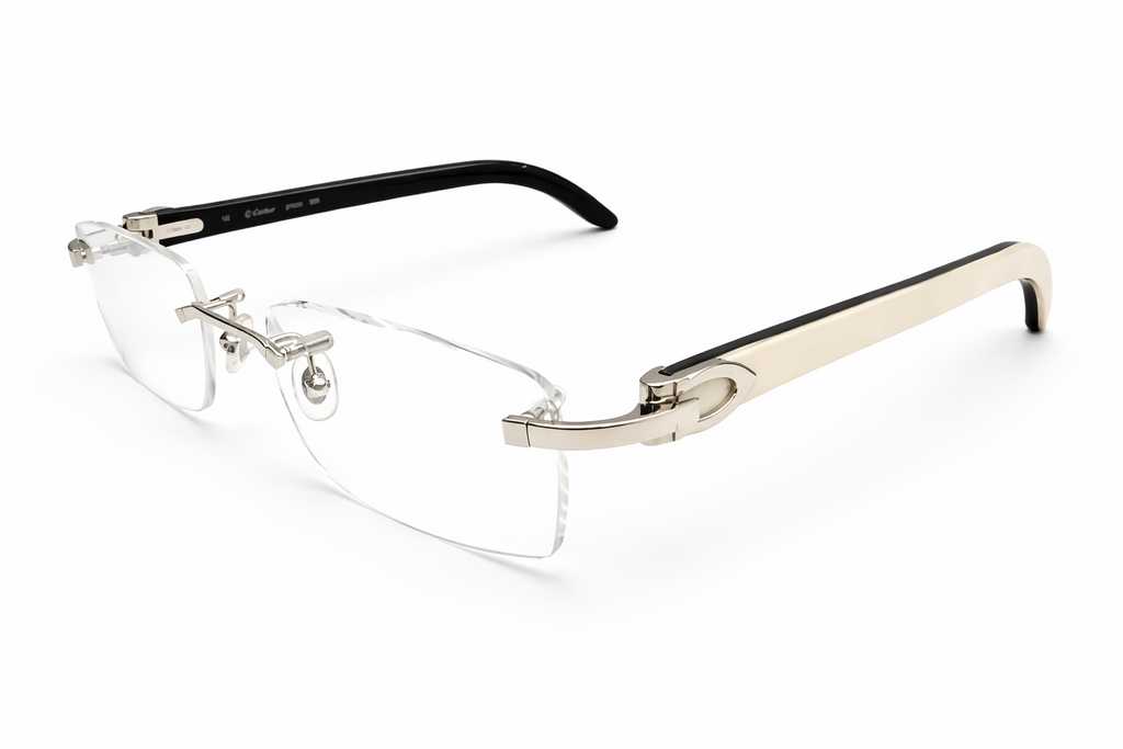 New Authentic Cartier Buffalo Horn Silver White Eyeglasses