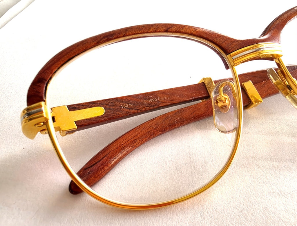 Vintage Cartier Gold Frame Malmaison Wood Glasses