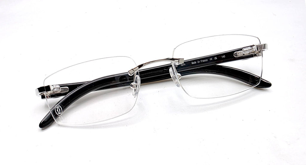 New Authentic Cartier Buffalo Horn Silver White Eyeglasses