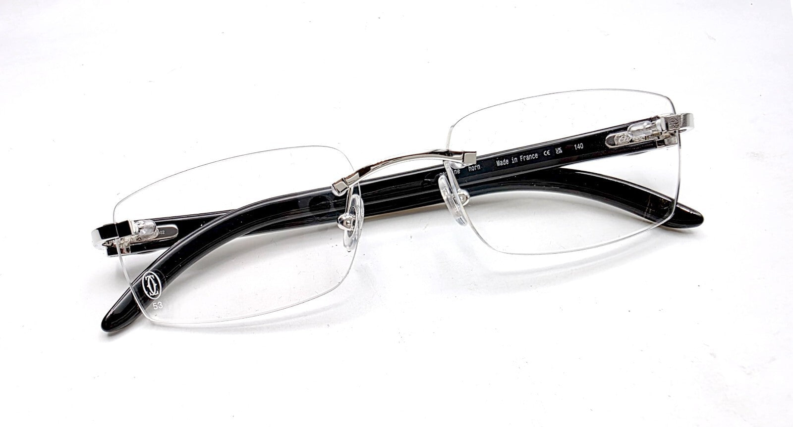 New Authentic Cartier Buffalo Horn Silver White Eyeglasses