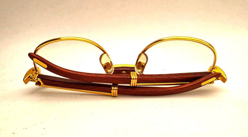 Vintage Cartier Gold Frame Malmaison Wood Glasses