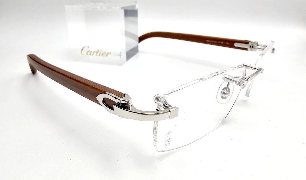 NEW! Authentic Cartier Brown Wood Silver Glasses