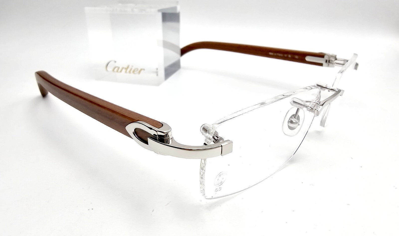 NEW! Authentic Cartier Brown Wood Silver Glasses