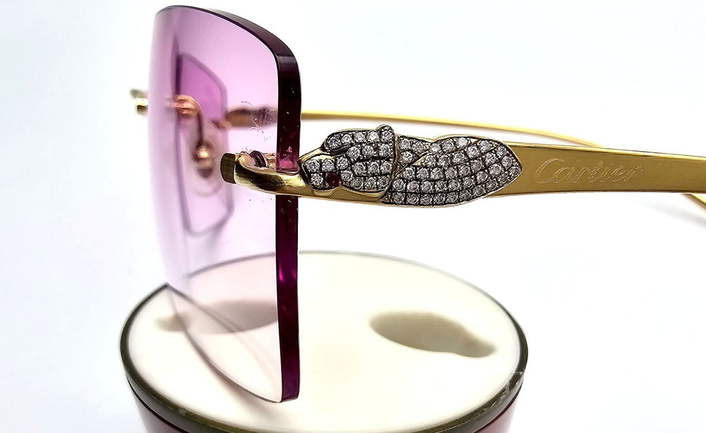 Cartier Rimless Custom Diamond Gold Sunglasses