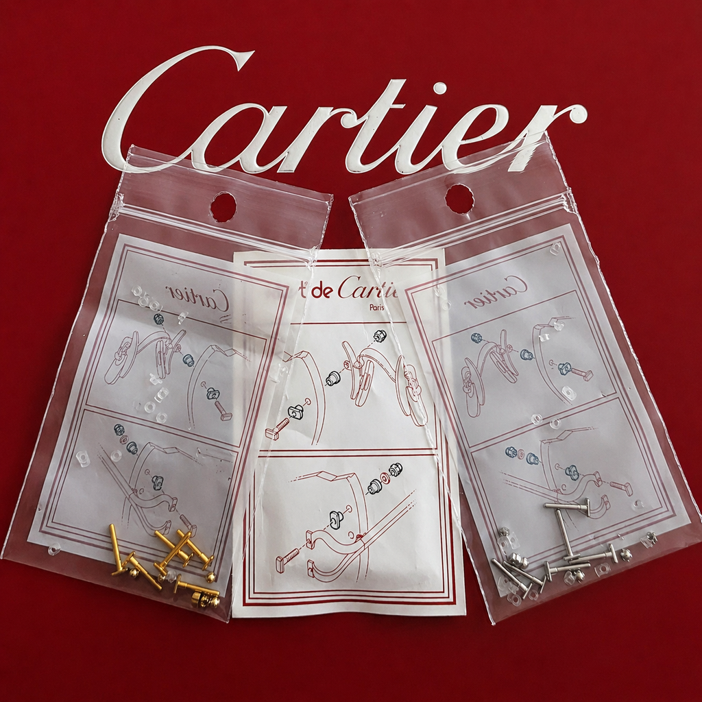 NEW! Auth Curved Rectangle Cartier Screws Full Set - Gold