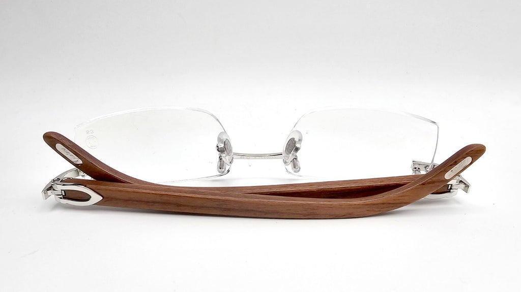 NEW! Authentic Cartier Brown Wood Silver Glasses