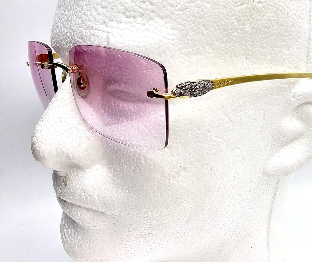 Cartier Rimless Custom Diamond Gold Sunglasses