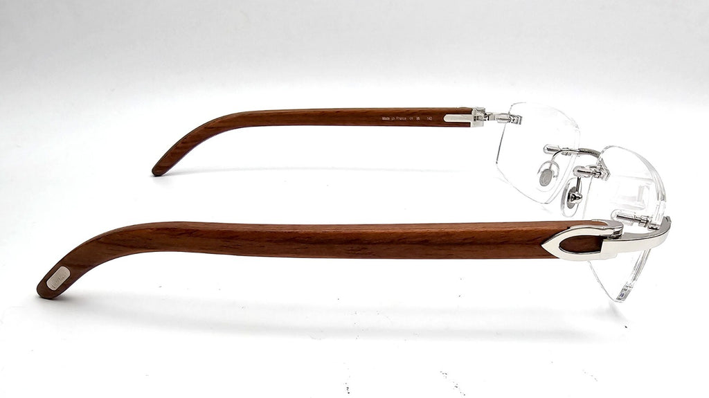 NEW! Authentic Cartier Brown Wood Silver Glasses