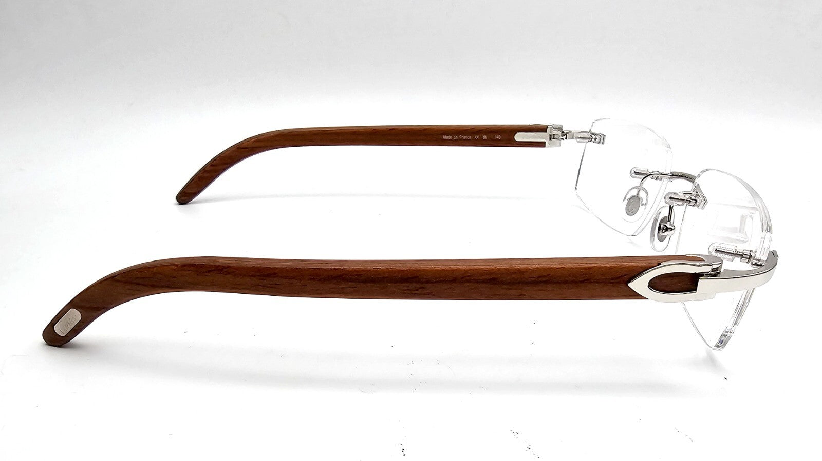 NEW! Authentic Cartier Brown Wood Silver Glasses