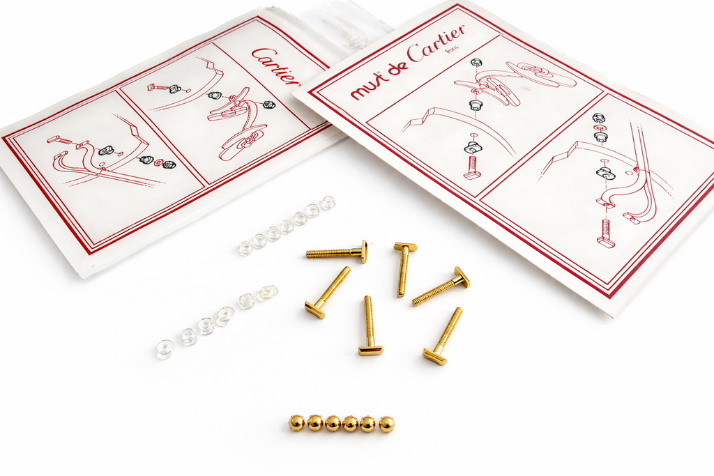 NEW! Auth Curved Rectangle Cartier Screws Full Set - Gold