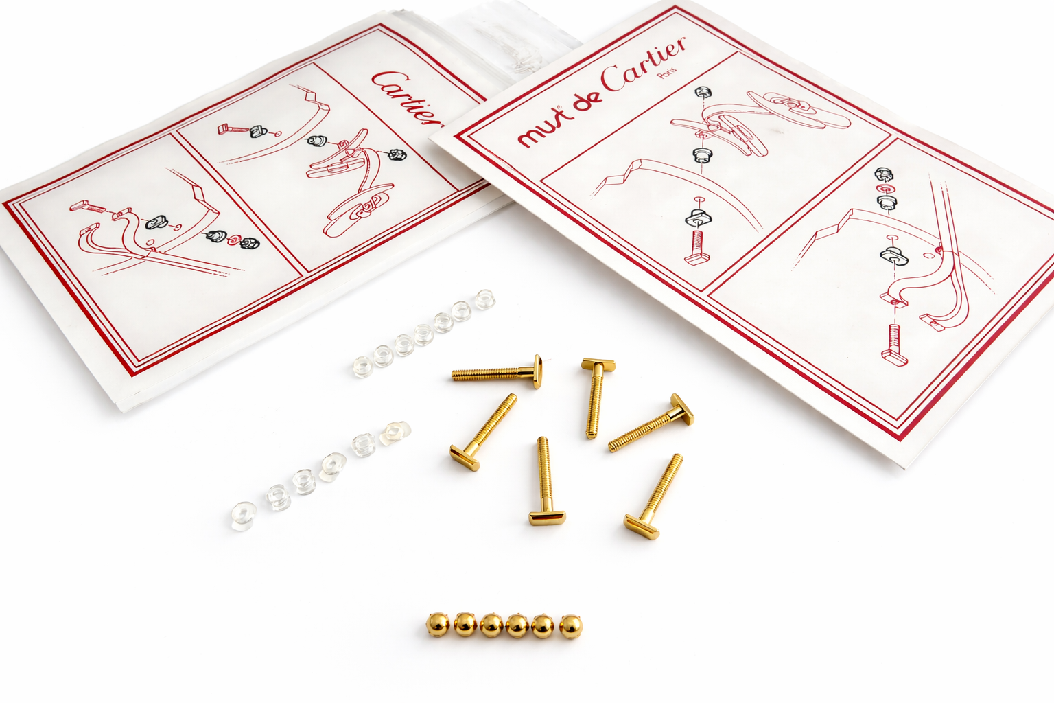 NEW! Auth Curved Rectangle Cartier Screws Full Set - Gold