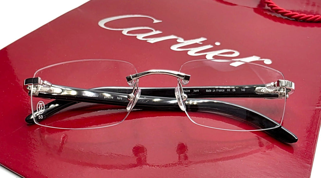 New Authentic Cartier Buffalo Horn Silver White Eyeglasses