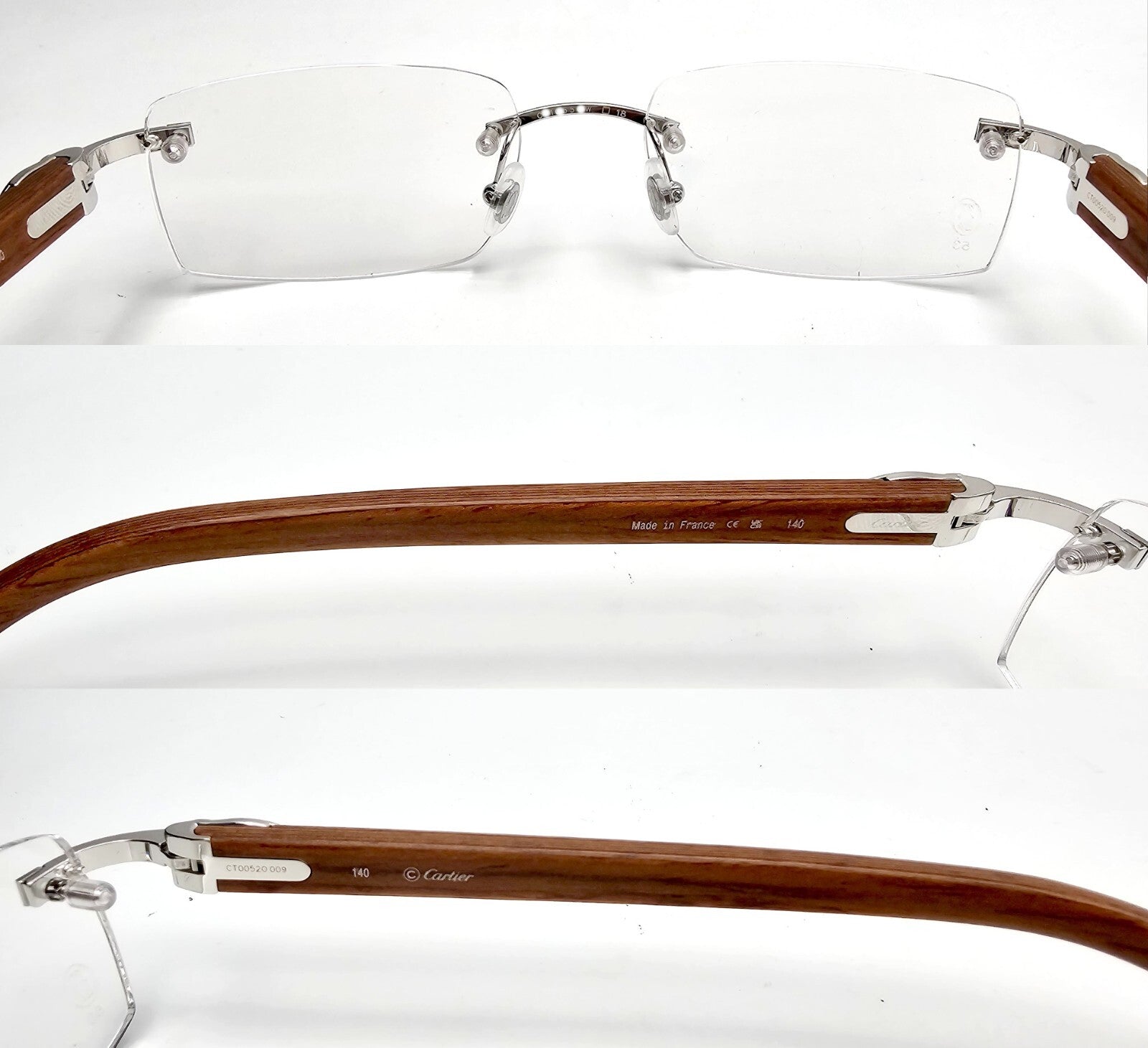 NEW! Authentic Cartier Brown Wood Silver Glasses