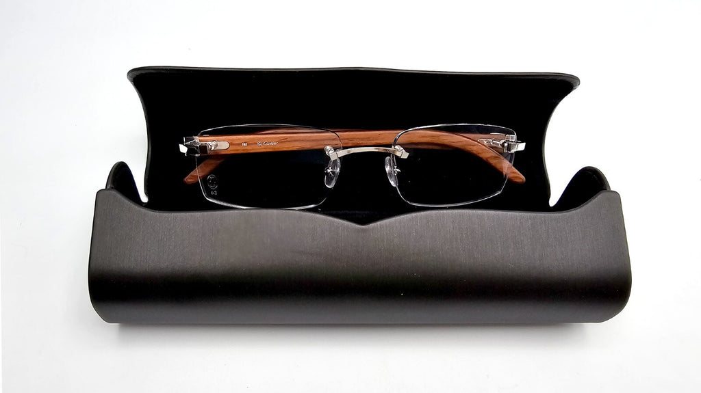 NEW! Authentic Cartier Brown Wood Silver Glasses