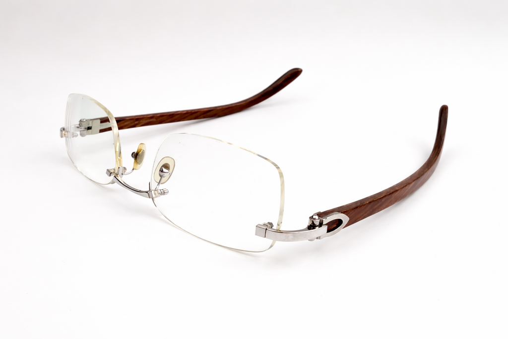 Luxury Vintage Cartier Bubinga Wood Eyewear – Authentic – Made in France