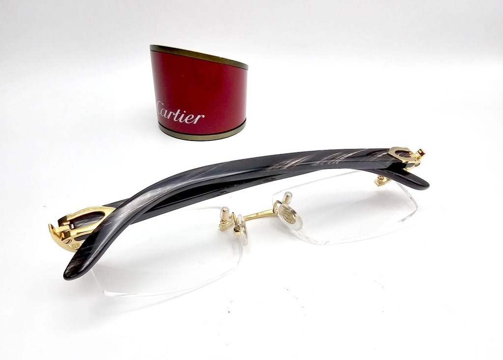 Authentic Cartier Black Buffalo Horn Glasses CT00490 Gold Unisex Luxury Eyewear