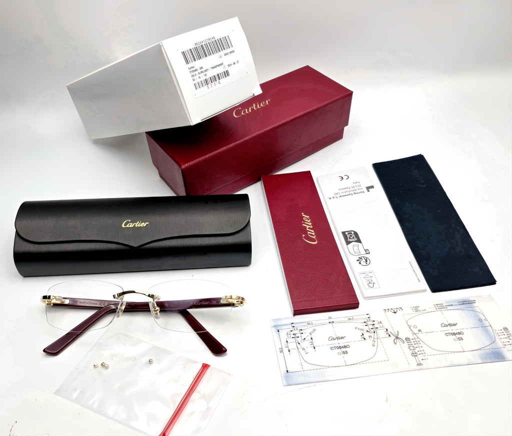 NEW! Cartier Glasses Canazei Burgundy /Gold CT0048O