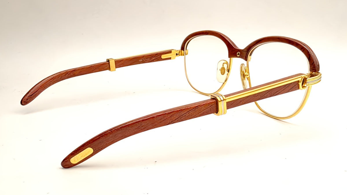 Vintage Cartier Gold Frame Malmaison Wood Glasses