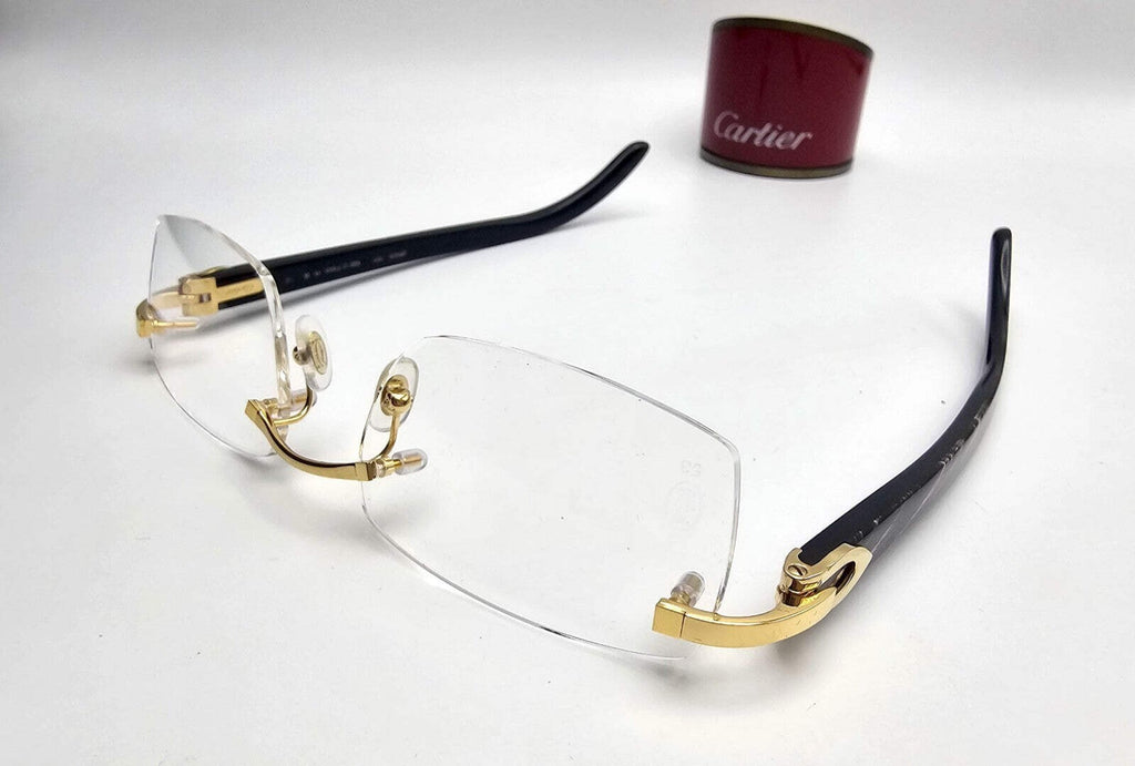 Authentic Cartier Black Buffalo Horn Glasses CT00490 Gold Unisex Luxury Eyewear