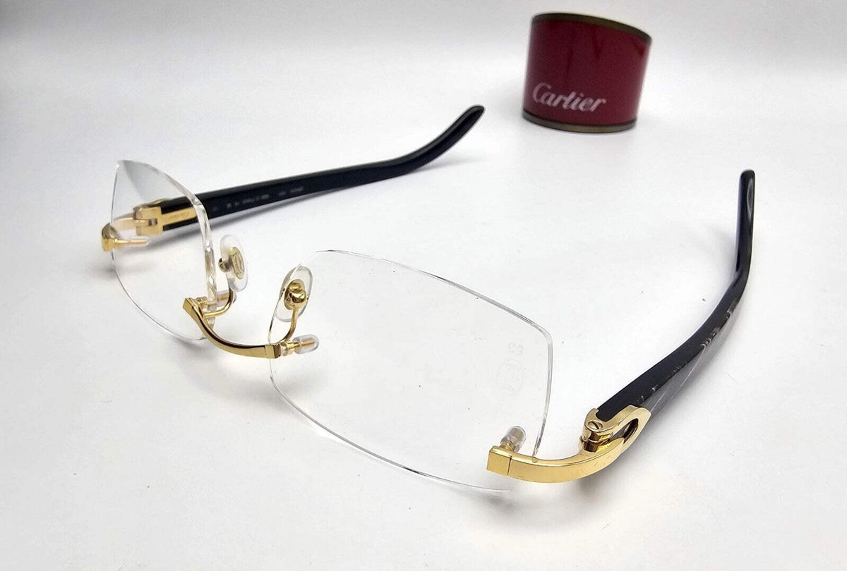 Authentic Cartier Black Buffalo Horn Glasses CT00490 Gold Unisex Luxury Eyewear