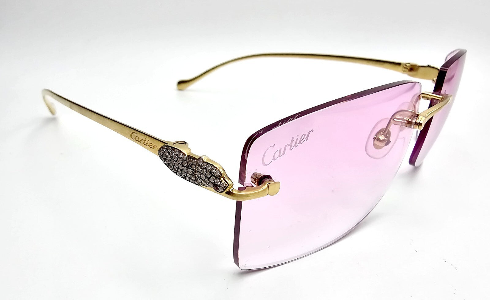 Cartier Rimless Custom Diamond Gold Sunglasses