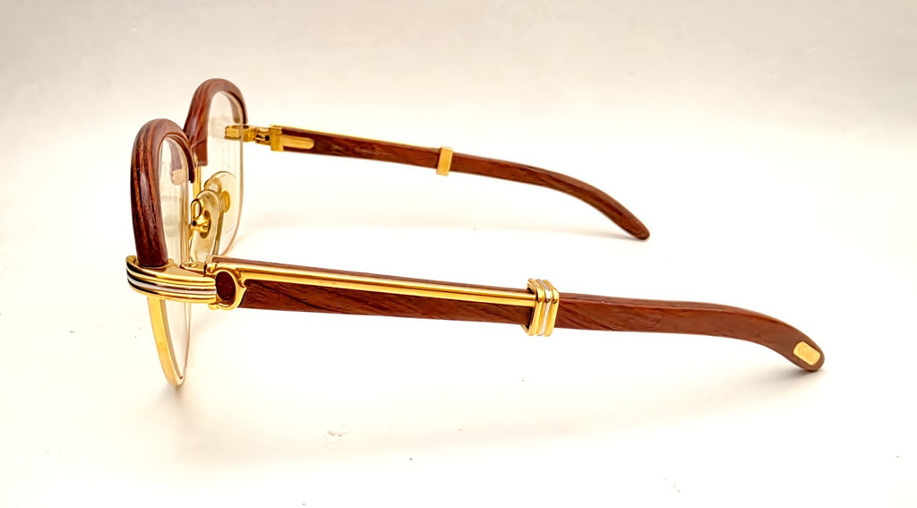 Vintage Cartier Gold Frame Malmaison Wood Glasses