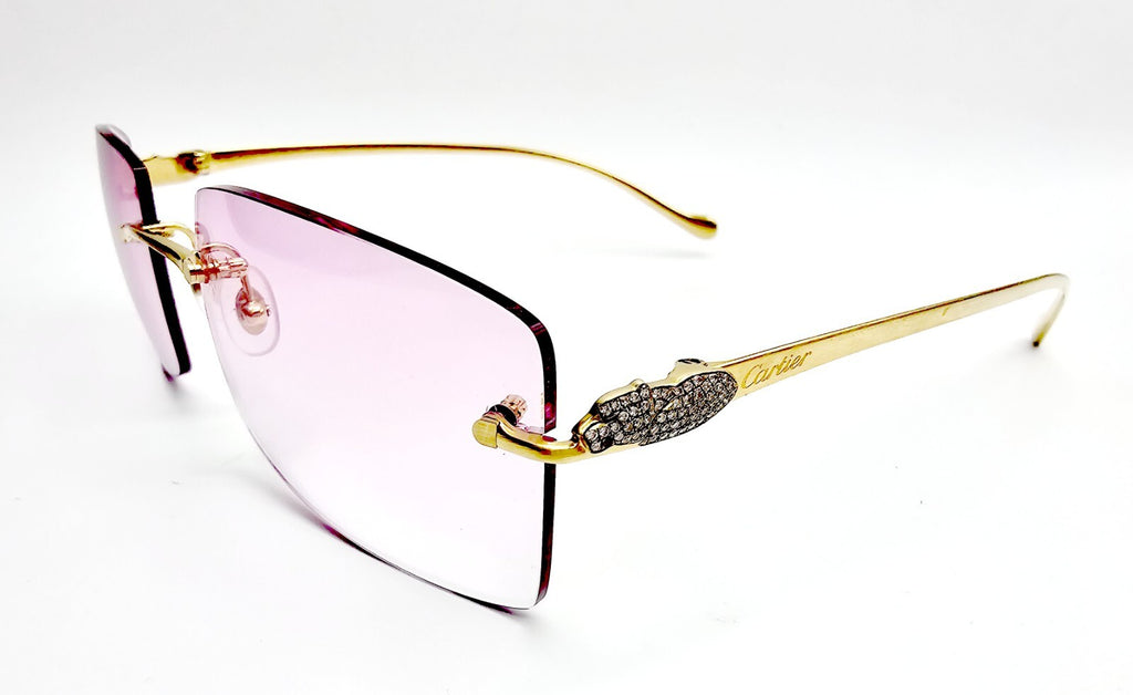Cartier Rimless Custom Diamond Gold Sunglasses