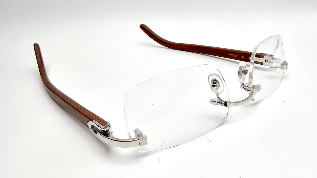NEW! Authentic Cartier Brown Wood Silver Glasses