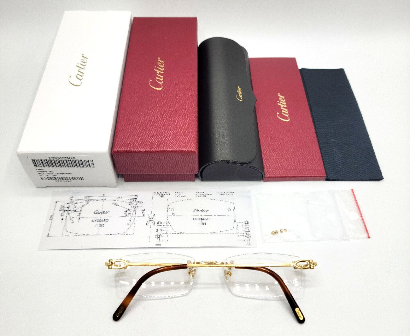 NEW Cartier CT0045O Bolon Gold Rimless Eyeglasses Frame Authentic Luxury