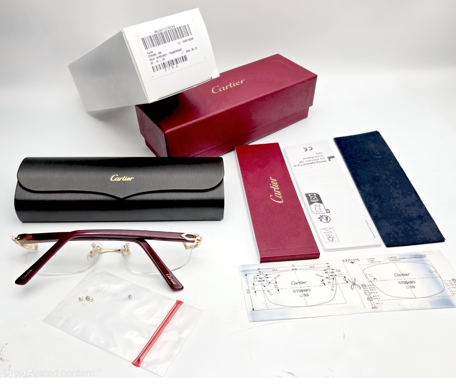 NEW! Cartier Glasses Canazei Burgundy /Gold CT0048O