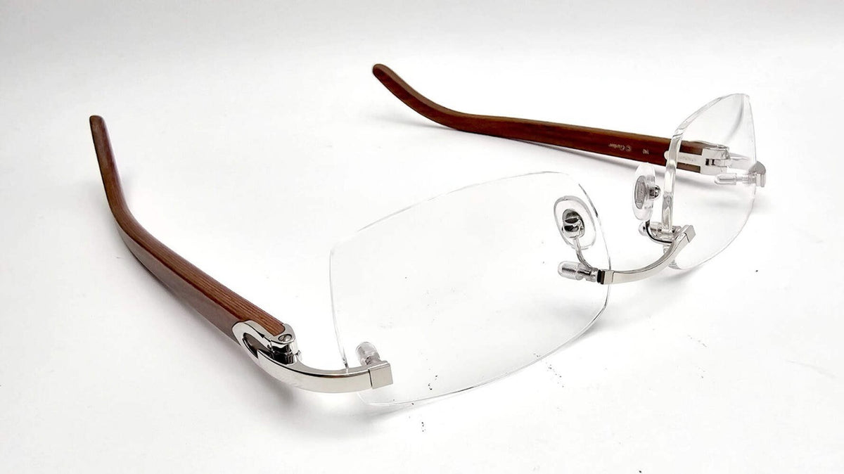 NEW! Authentic Cartier Brown Wood Silver Glasses