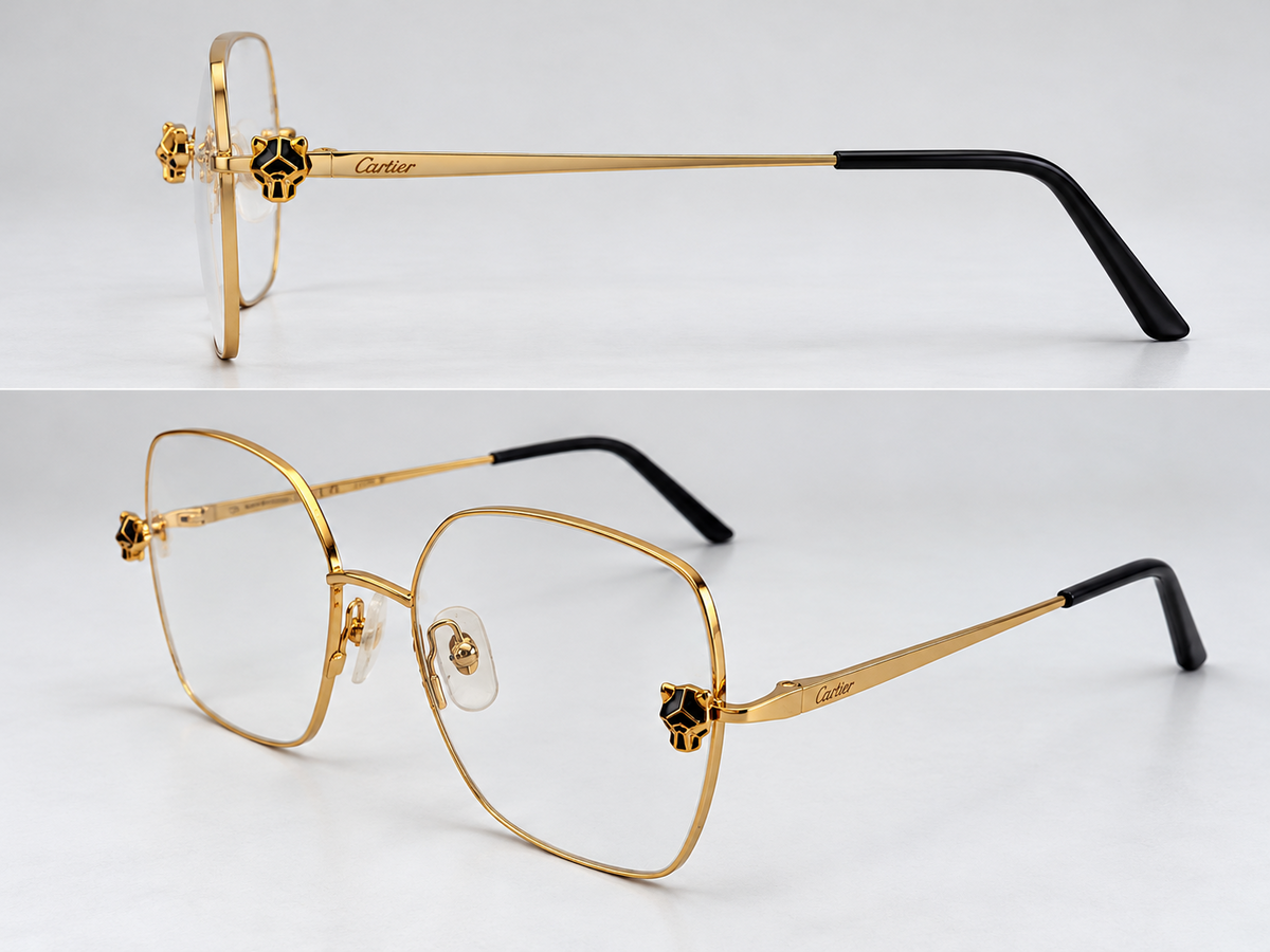 Authentic Panther Gold-Plated Metal Butterfly Eyeglass - Gold/Silver - CT0417O