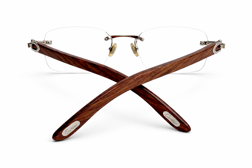 Luxury Vintage Cartier Bubinga Wood Eyewear – Authentic – Made in France