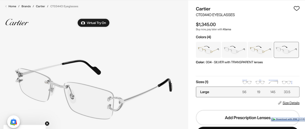 NEW Authentic Cartier CT0344O Silver Geometric Eyeglasses