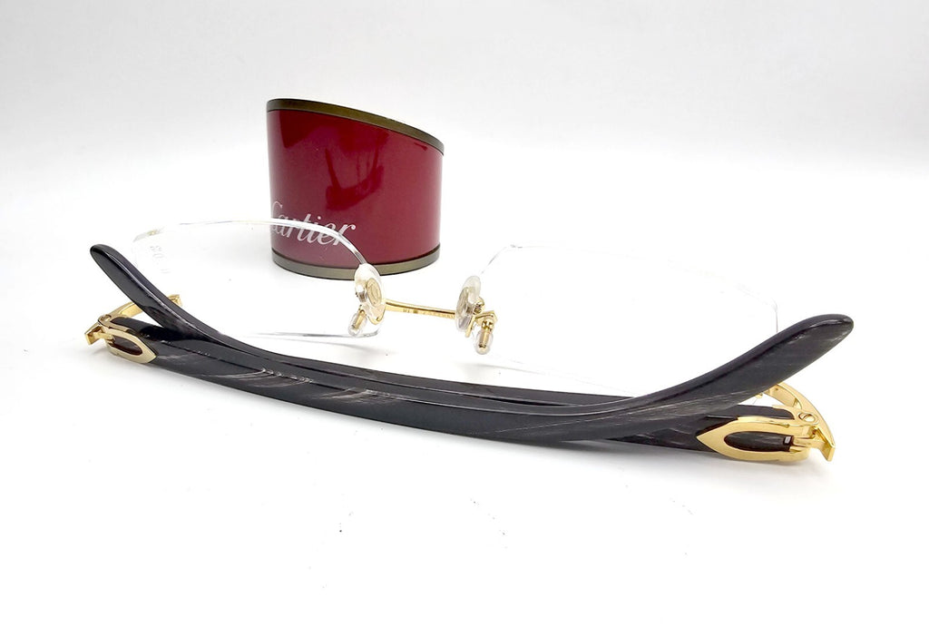 Authentic Cartier Black Buffalo Horn Glasses CT00490 Gold Unisex Luxury Eyewear