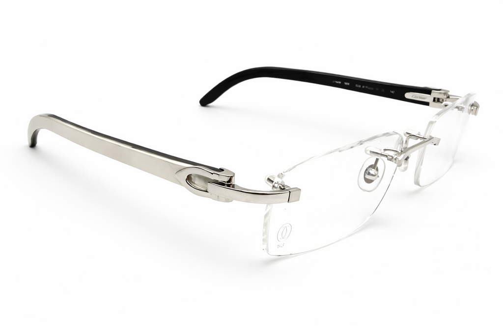 New Authentic Cartier Buffalo Horn Silver White Eyeglasses