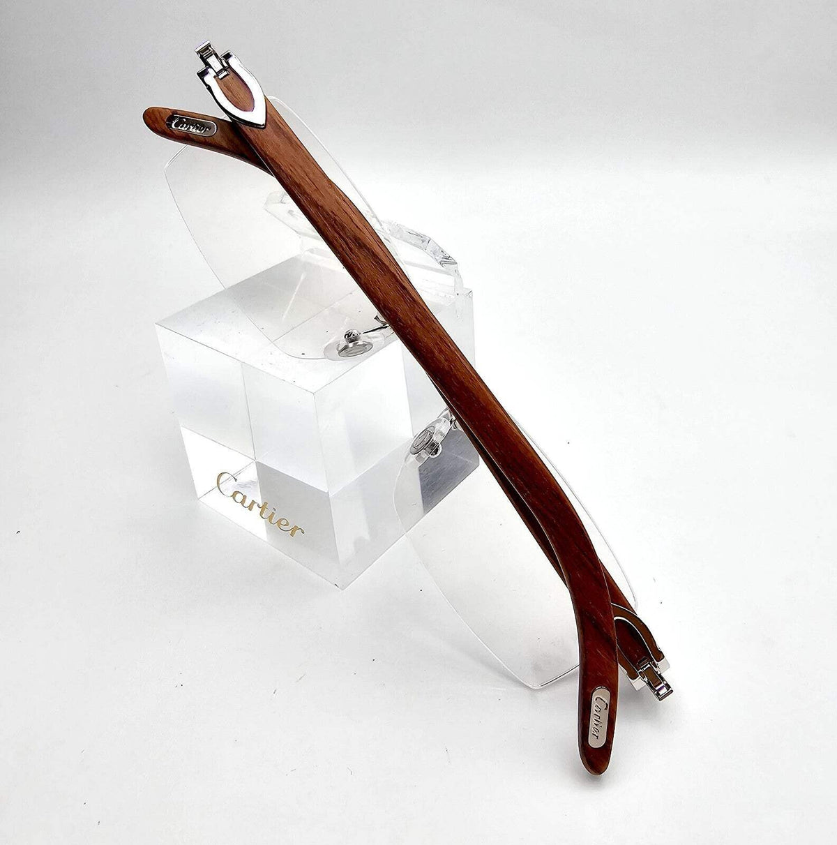 NEW! Authentic Cartier Brown Wood Silver Glasses