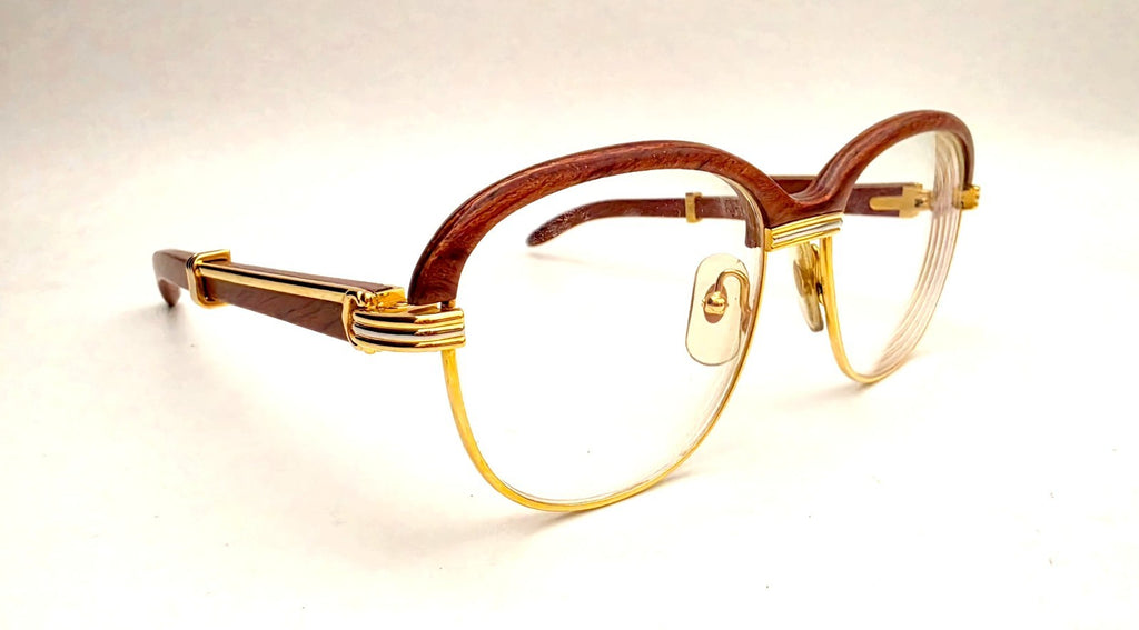 Vintage Cartier Gold Frame Malmaison Wood Glasses