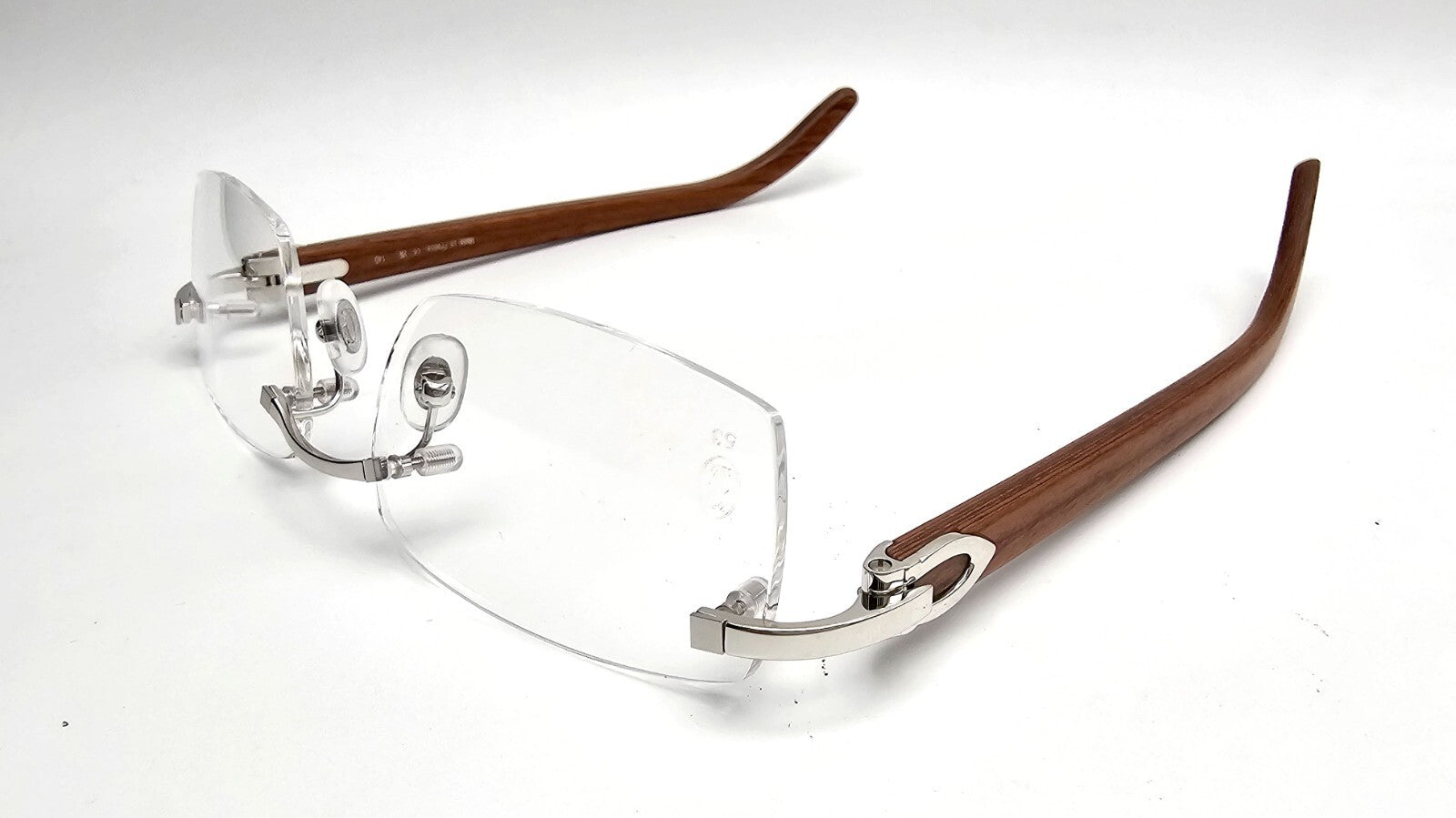 NEW! Authentic Cartier Brown Wood Silver Glasses