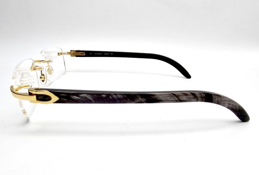 Authentic Cartier Black Buffalo Horn Glasses CT00490 Gold Unisex Luxury Eyewear