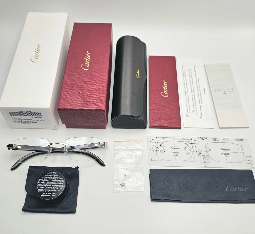 Authentic Cartier Black Buffalo Horn Glasses CT00490 Gold Unisex Luxury Eyewear