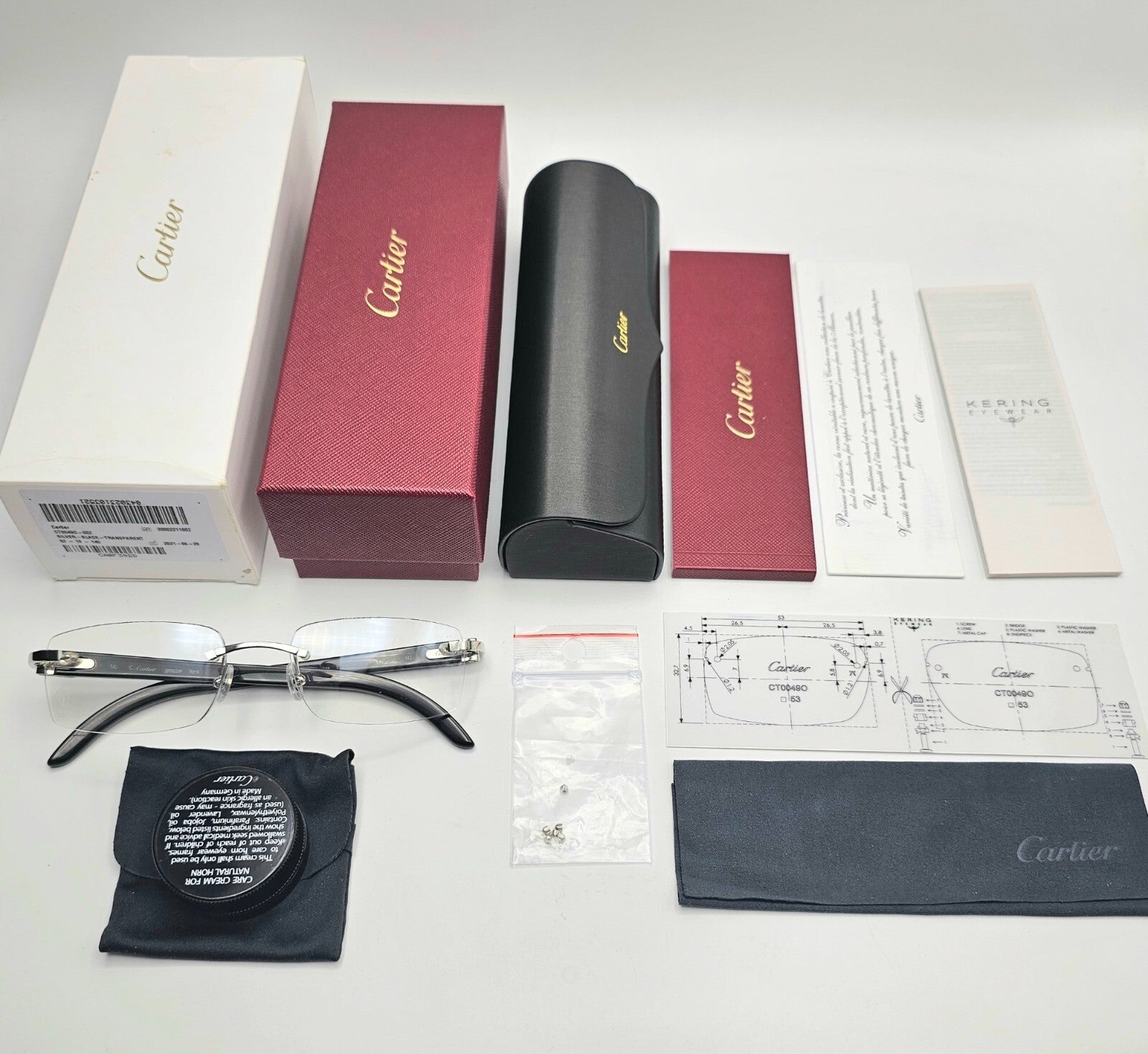 Authentic Cartier Black Buffalo Horn Glasses CT00490 Gold Unisex Luxury Eyewear