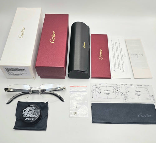 Authentic Cartier Black Buffalo Horn Glasses CT00490 Gold Unisex Luxury Eyewear