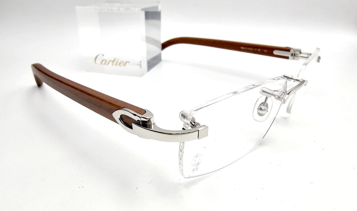 NEW! Authentic Cartier Brown Wood Silver Glasses