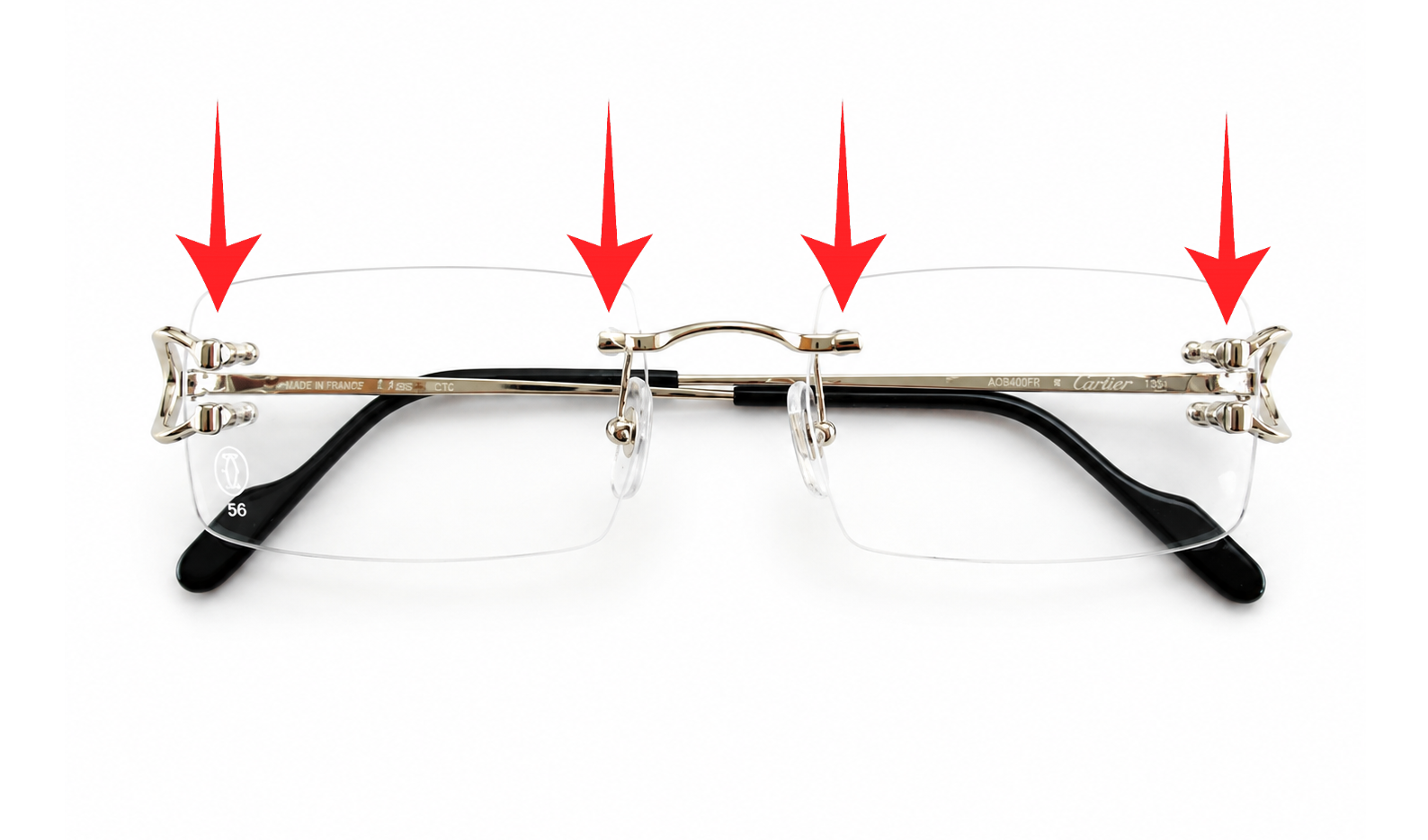 Auth Cartier C-Decor Rimless Eyeglasses Screws CT0330S / CT0344O / CT04870