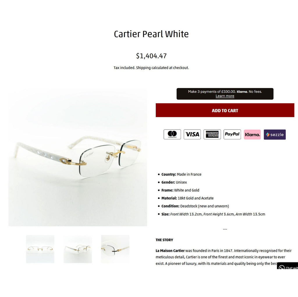 NEW! Cartier Pearl White Syracuse CT0056O Glasses